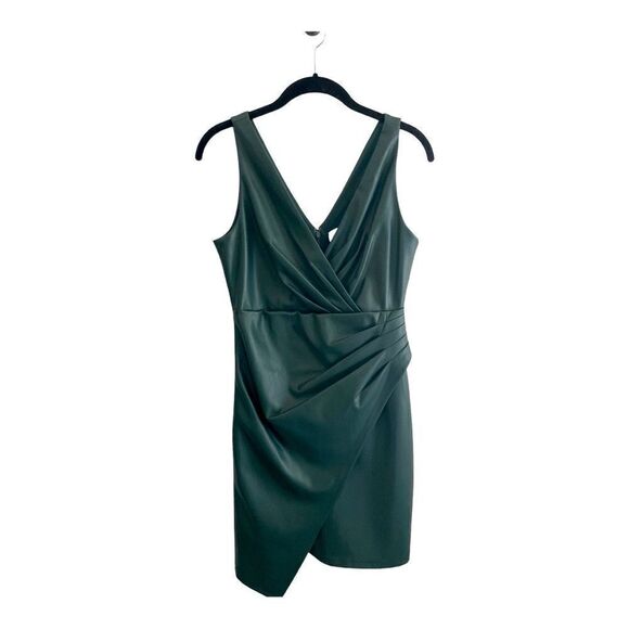 NWT Herve Leger Paris Vegan Leather Draped Dress M in Alpine Green - Picture 2 of 10